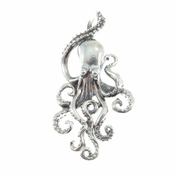 Solid 925 Sterling Silver Octopus w/ Tentacles Sea Kraken Slide Pendant for Men - Picture 4 of 9